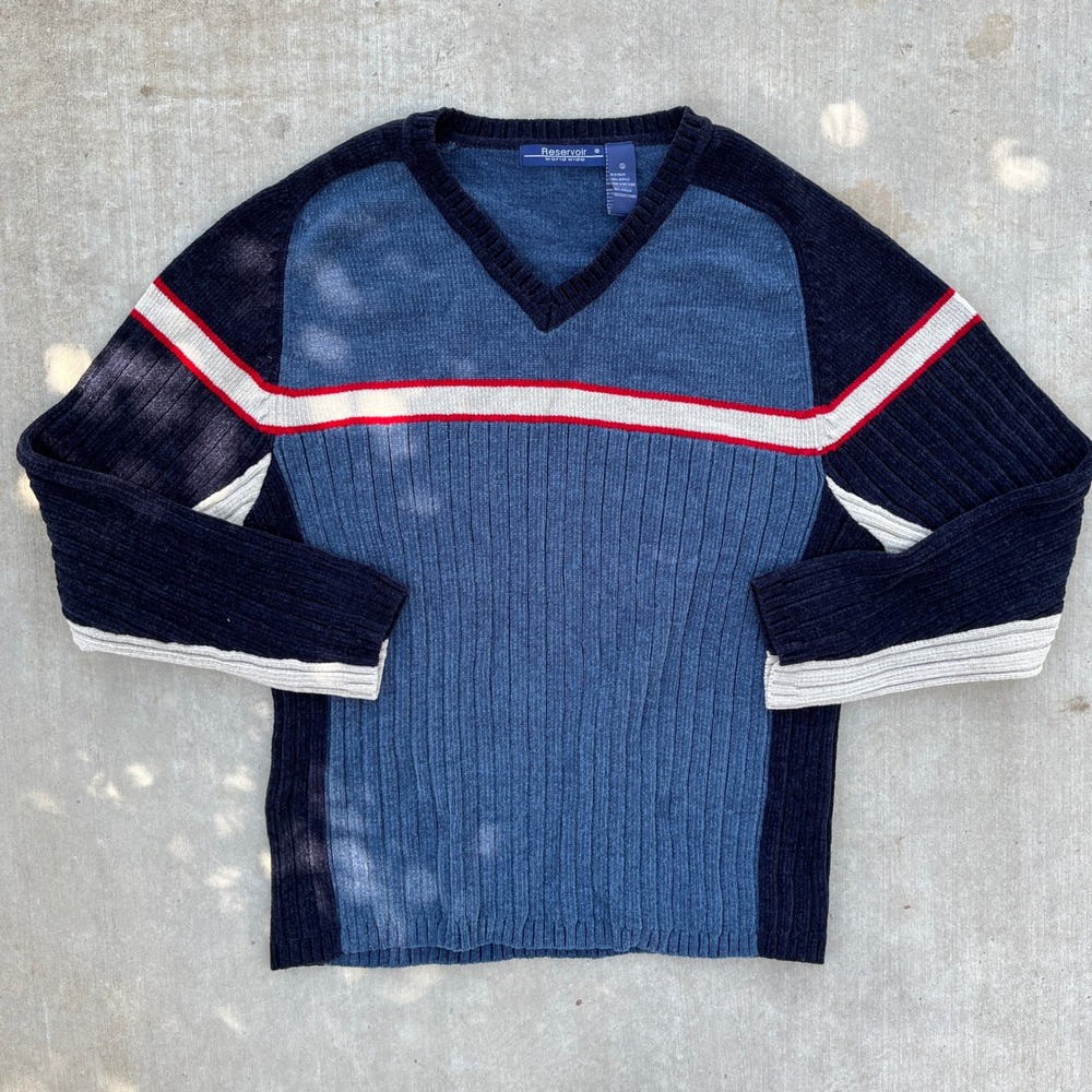 VTG Y2K reservoir v neck pullover sweater Blue‎ Red Size XL Mens